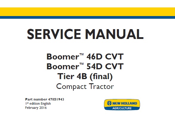 This service manual is for New Holland Boomer 46D CVT