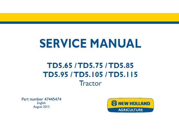 New Holland TD5.65, TD5.75, TD5.85, TD5.95, TD5.105, TD5.115 Tractor.