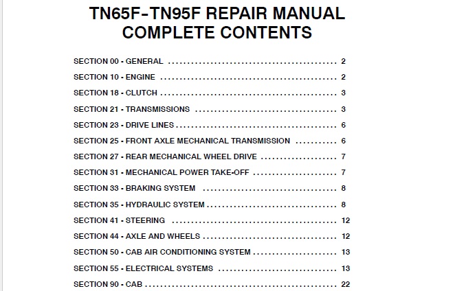 New Holland TN65F, TN70F, TN75F, TN80F, TN90N, TN95F Tractor