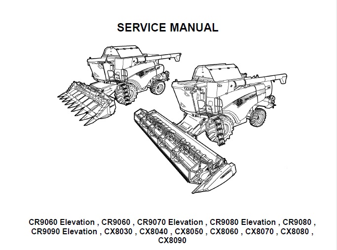 New Holland CR9060 Elevation , CR9060 , CR9070 Elevation , CR9080 Elevation , CR9080 , CR9090 Elevation , CX8030 , CX8040 , CX8050 , CX8060 , CX8070 , CX8080 , CX8090 Combines