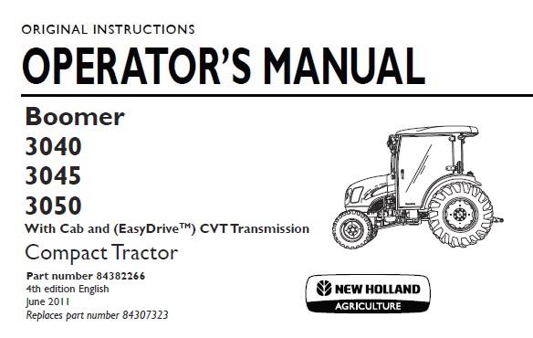 New Holland Boomer 3040, 3045, 3050 (With Cab and EasyDrive CVT Transmission) Compact Tractor