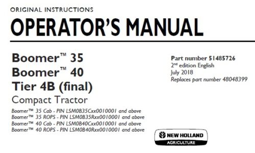 New Holland Boomer 35, Boomer 40 Tier 4B (final) Compact Tractor