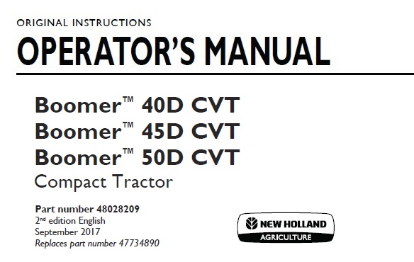 New Holland Boomer 40D CVT, Boomer 45D CVT, Boomer 50D CVT Compact Tractor