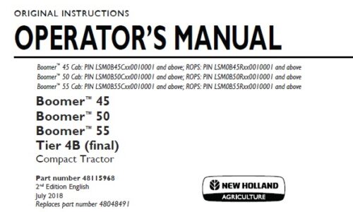 New Holland Boomer 45, Boomer 50, Boomer 55 Tier 4B (final) Compact Tractor