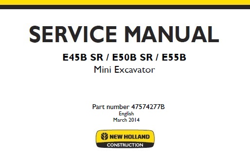 New Holland E45B SR, E50B SR, E55B Mini Excavator