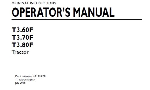 New Holland T3.60F, T3.70F, T3.80F Tractor Operator Manual