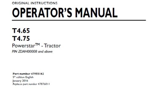 New Holland T4.65, T4.75 Powerstar Tractor Operator Manual