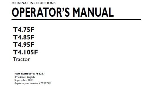 New Holland T4.75F, T4.85F, T4.95F, T4.105F Tractor Operator Manual