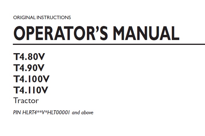 New Holland T4.80V, T4.90V, T4.100V, T4.110V Operator Manual 2018