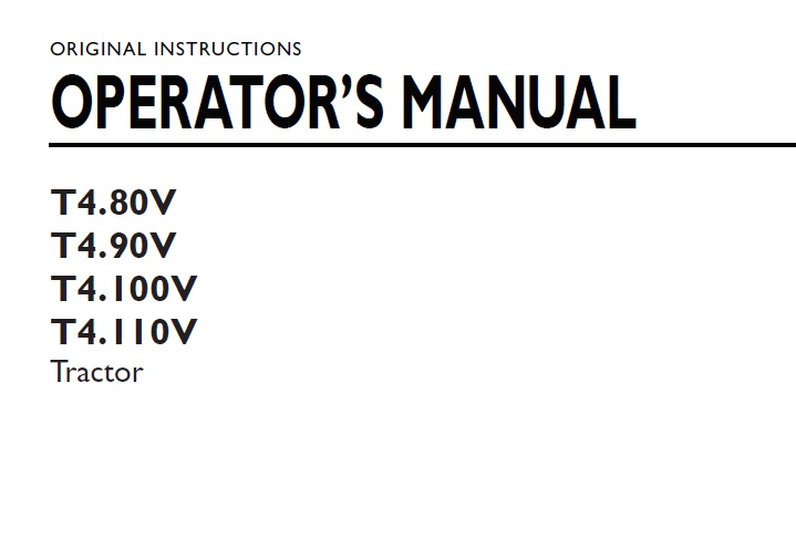 New Holland T4.80V, T4.90V, T4.100V, T4.110V Operator Manual