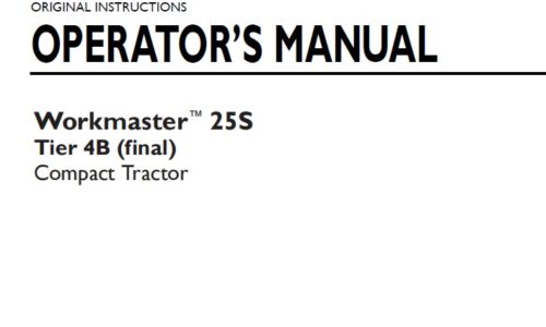 New Holland Workmaster 25S Tier 4B Tractor Operator Manual