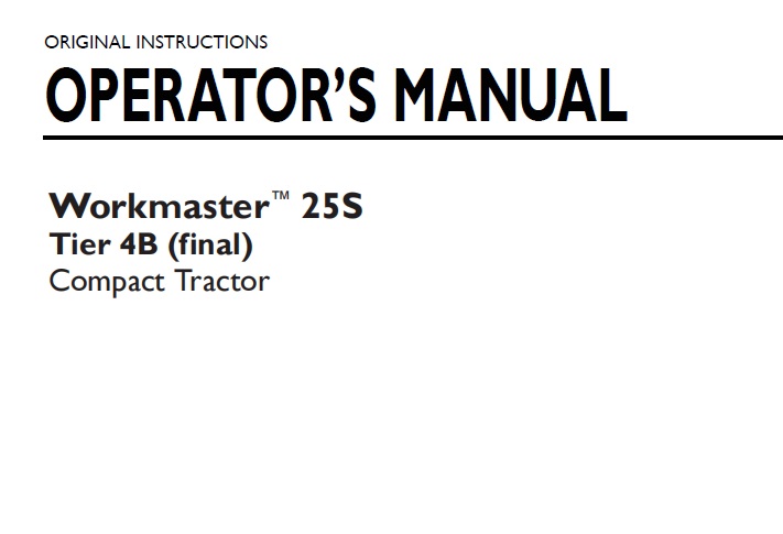 New Holland Workmaster 25S Tier 4B Tractor Operator Manual