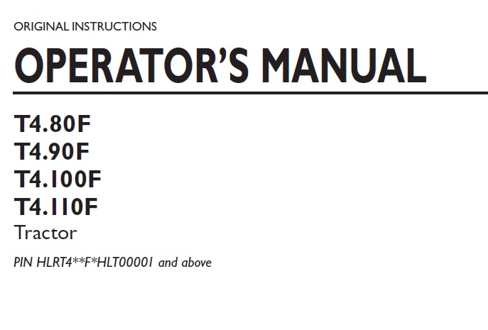 New Holland T4.80F, T4.90F, T4.100F, T4.110F Operator Manual 2018
