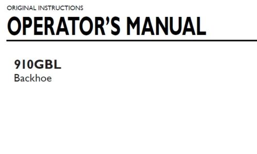 New Holland 910GBL Backhoe Operator Manual