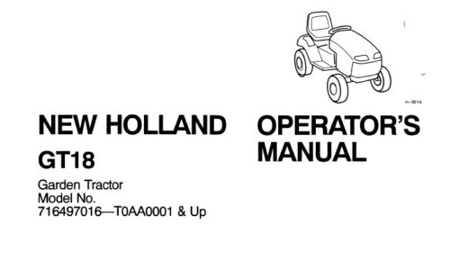 New Holland GT18 Garden Tractor Operator's Manual