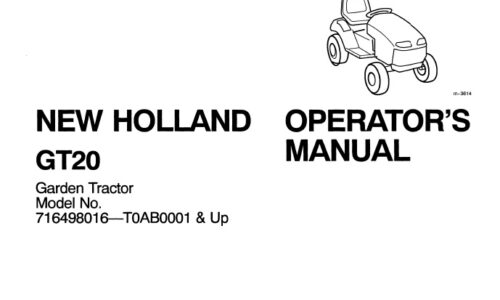 New Holland GT20 Garden Tractor Operator's Manual