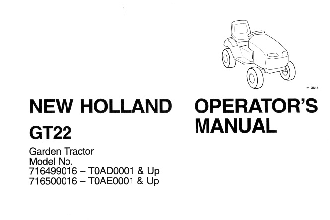 New Holland GT22 Garden Tractor Operator's Manual