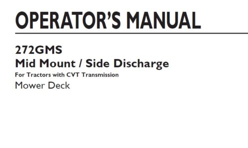 New Holland 272GMS Mid Mount Side Discharge Mower Deck Operator Manual