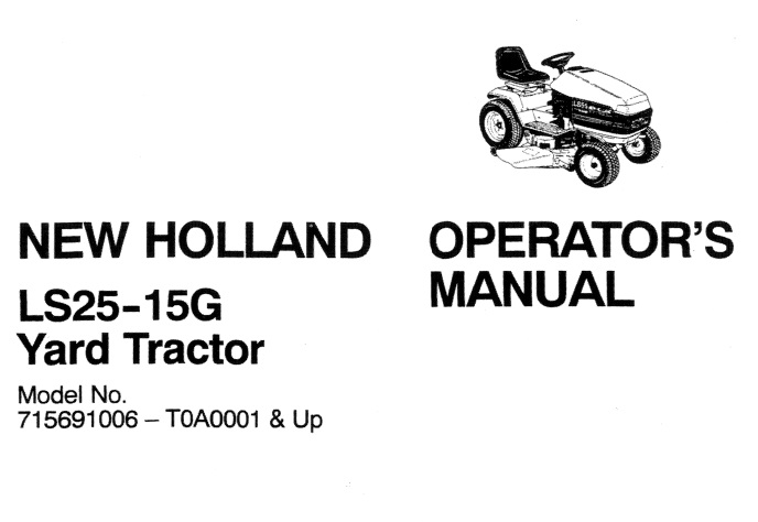 New Holland LS25-15G Yard Tractor Operators Manual