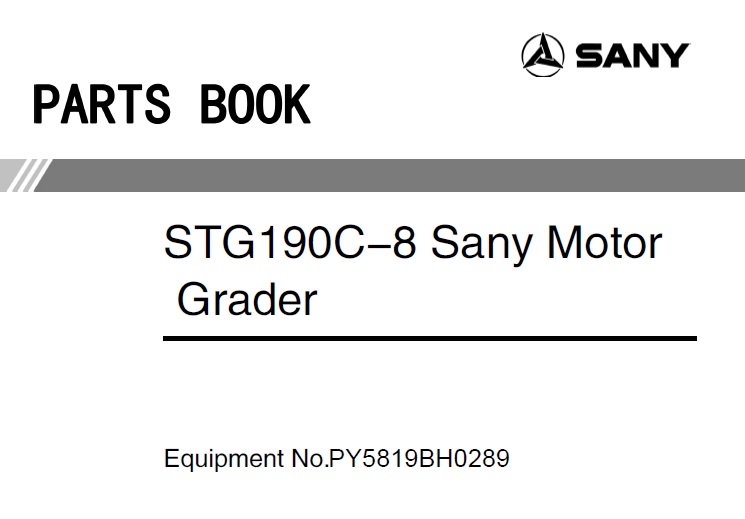 Sany STG190C-8 Sany Motor Grader Parts Manual